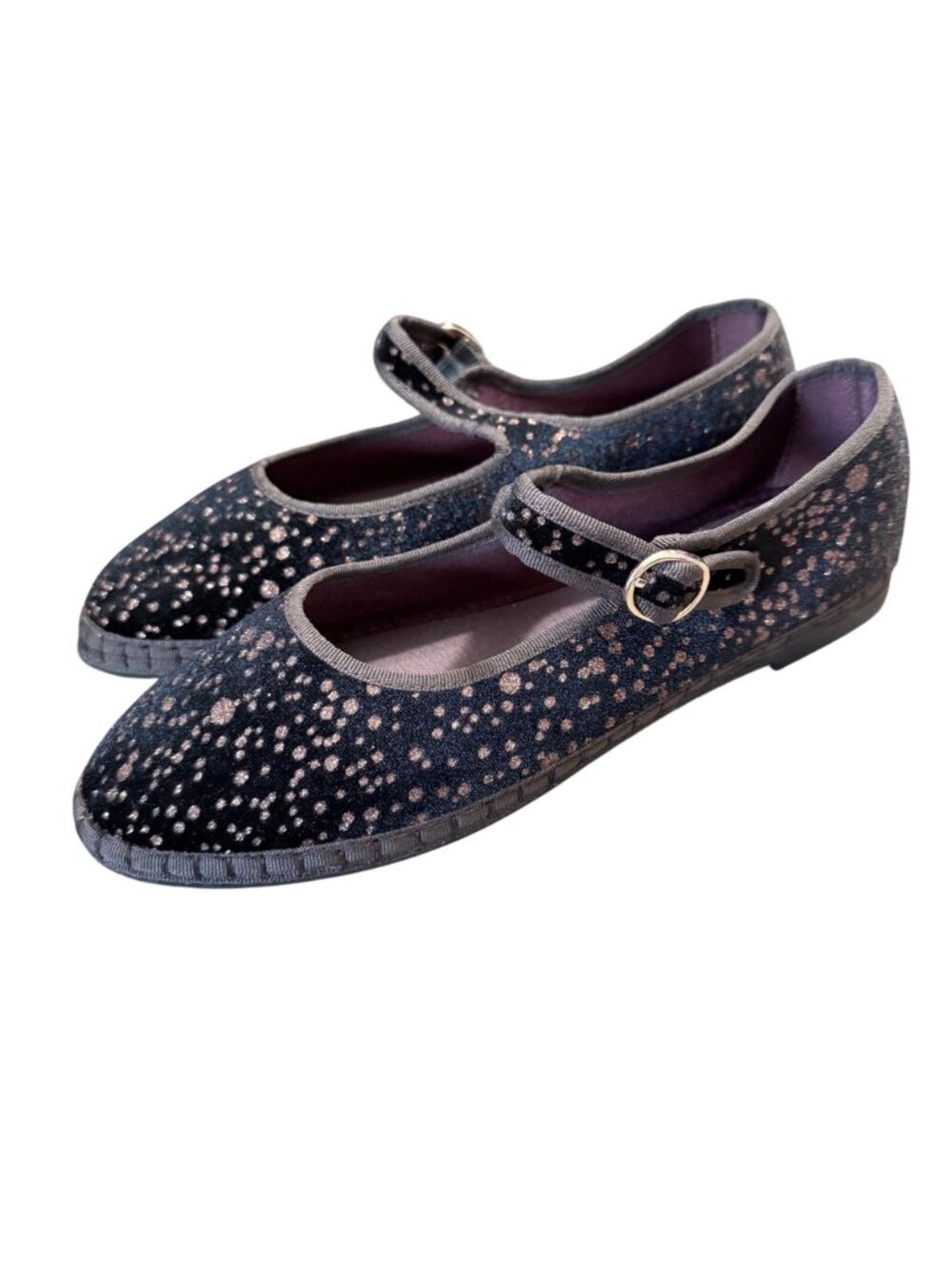 NWOB Flabelus Mary Jane Ondine Black Velvet Rose Glitter Flats Womens EU39 US 8 - Picture 2 of 9